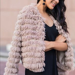 Fringe faux fur jacket